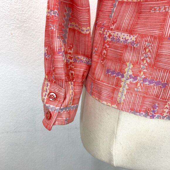 Vintage 70s It's Gailord Blouse Small Orange Knit Shirt Boho Peasant Country - Picture 6 of 8
